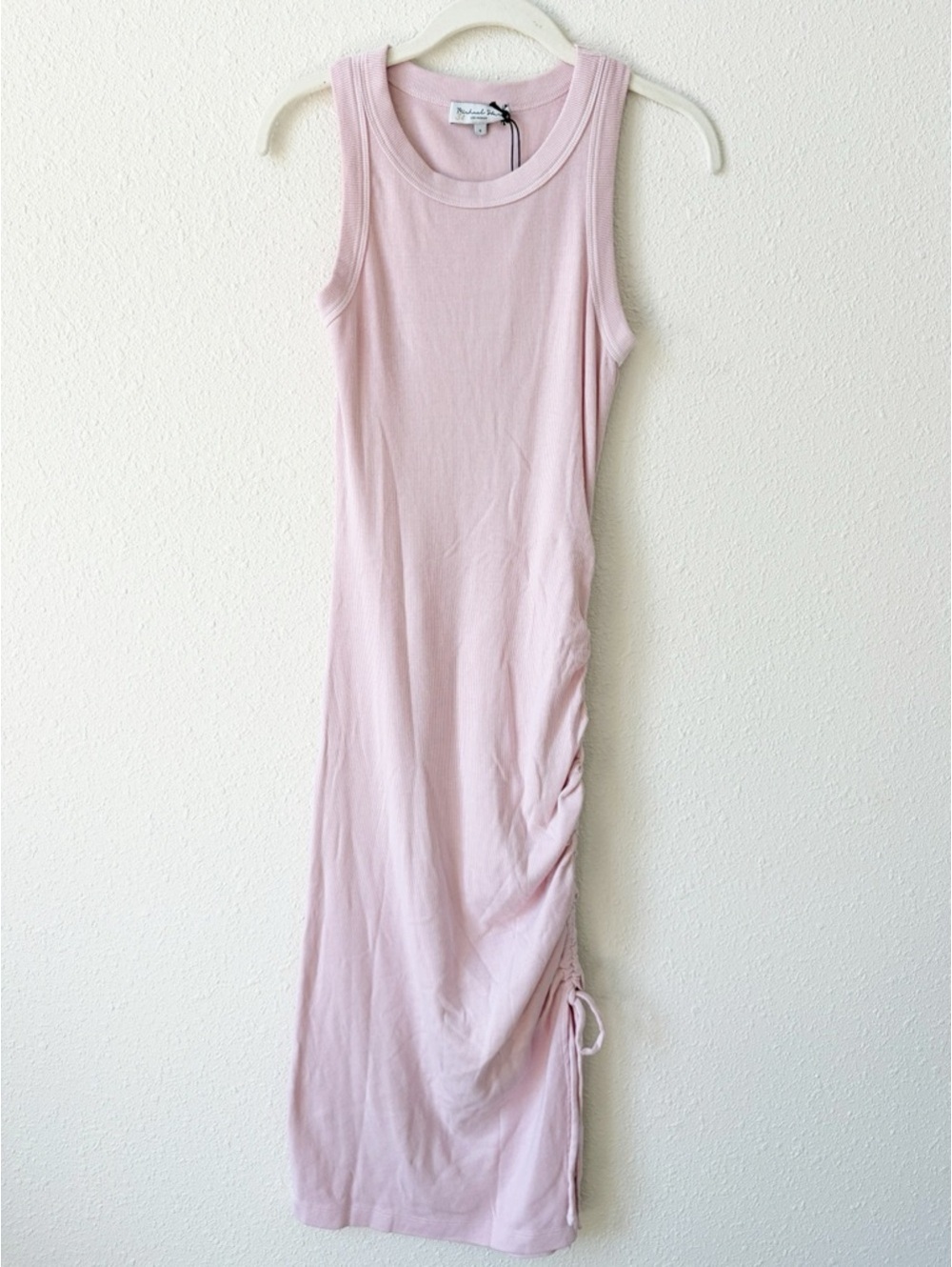 Michael Stars Hope Midi Dress w/ Tie Rose Size Small Ribbed Ruched Casual